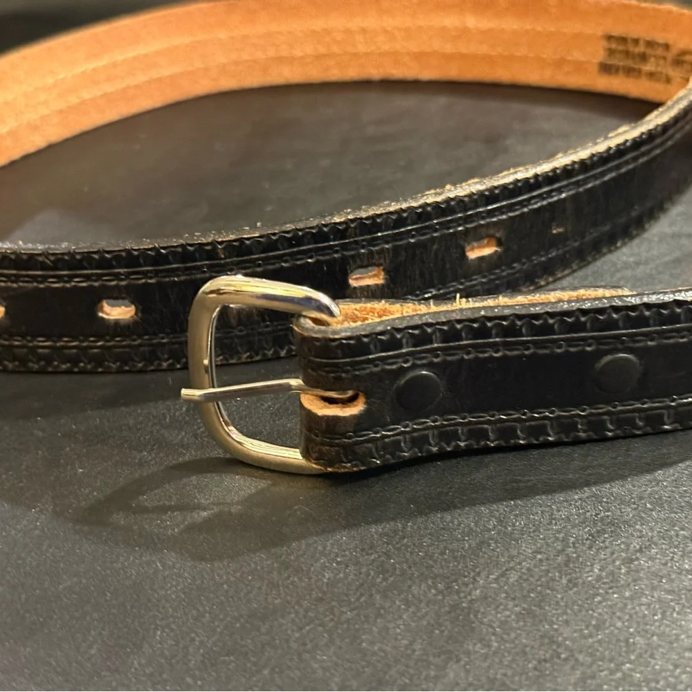 Southwestern Justin Top Grain Leather Woven Tribal Fabric Inlay Size Small Belt